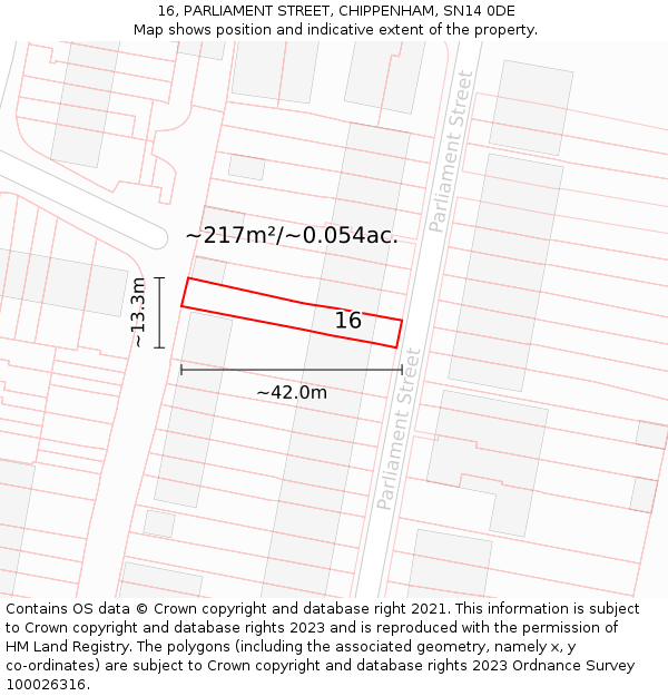 16, PARLIAMENT STREET, CHIPPENHAM, SN14 0DE: Plot and title map
