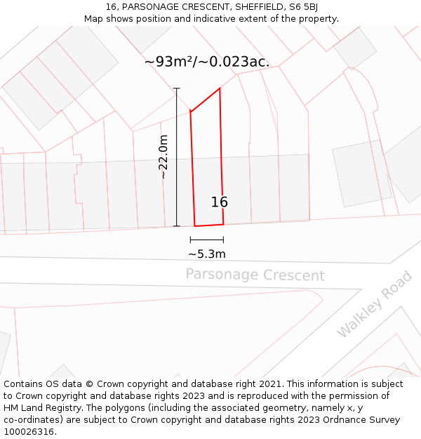 16, PARSONAGE CRESCENT, SHEFFIELD, S6 5BJ: Plot and title map