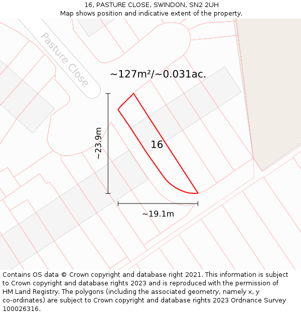 16, PASTURE CLOSE, SWINDON, SN2 2UH: Plot and title map