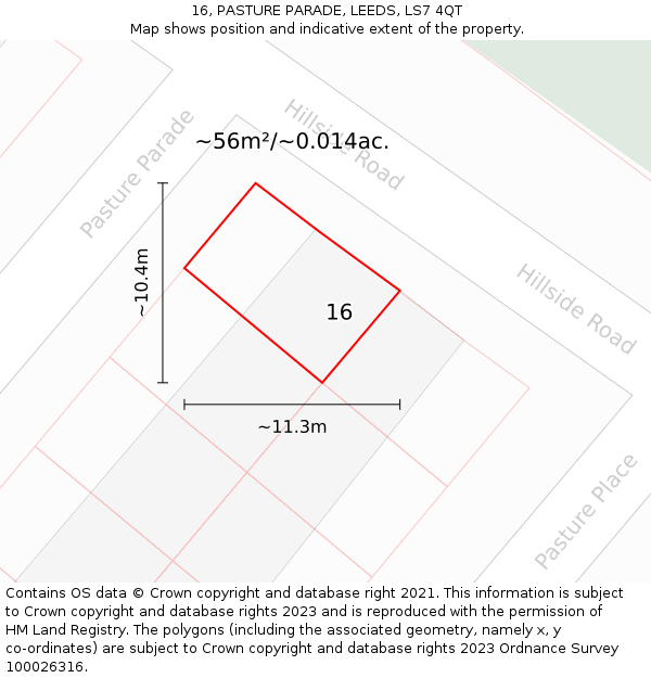 16, PASTURE PARADE, LEEDS, LS7 4QT: Plot and title map