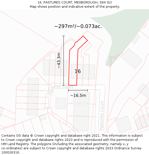 16, PASTURES COURT, MEXBOROUGH, S64 0LY: Plot and title map