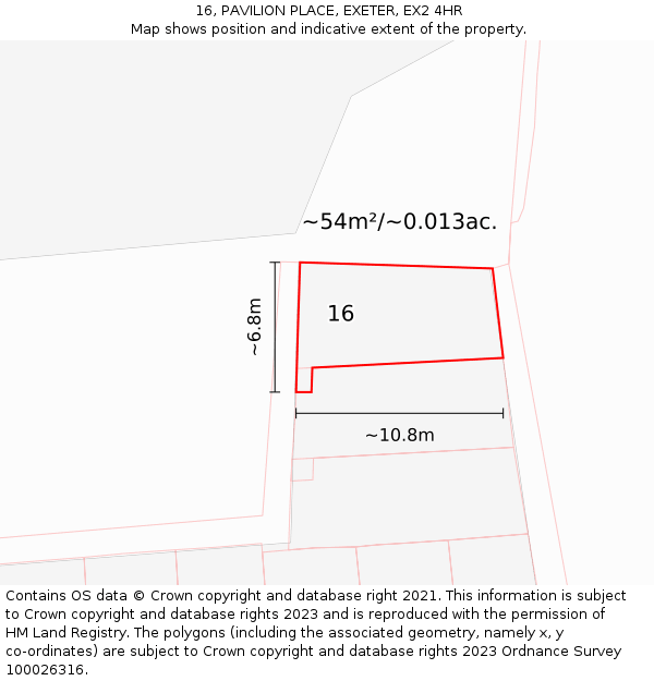 16, PAVILION PLACE, EXETER, EX2 4HR: Plot and title map