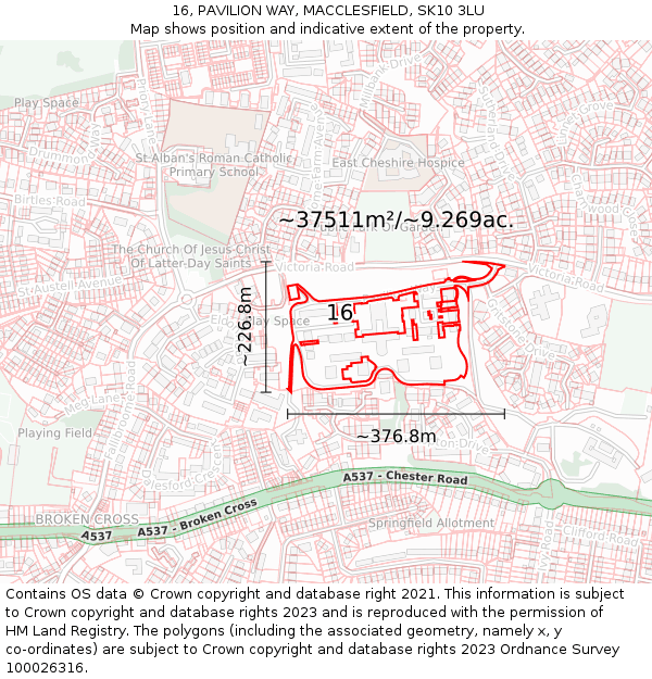 16, PAVILION WAY, MACCLESFIELD, SK10 3LU: Plot and title map