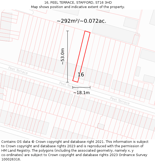 16, PEEL TERRACE, STAFFORD, ST16 3HD: Plot and title map