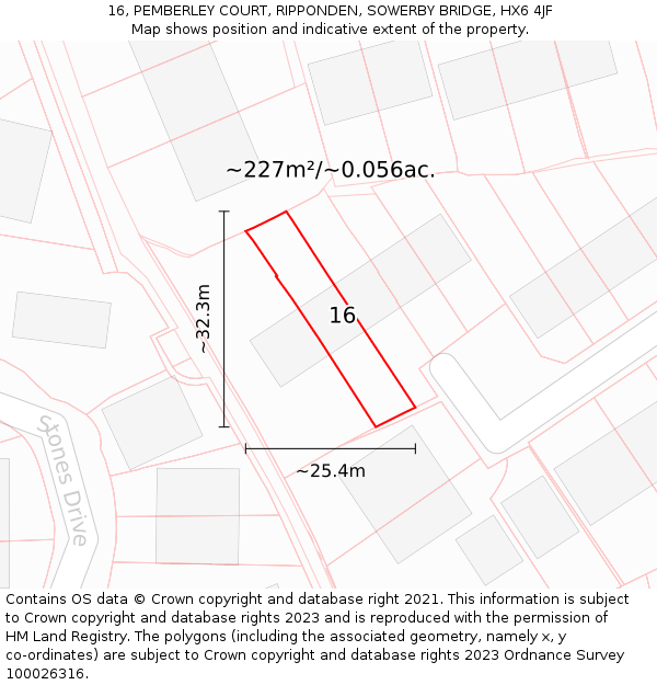 16, PEMBERLEY COURT, RIPPONDEN, SOWERBY BRIDGE, HX6 4JF: Plot and title map