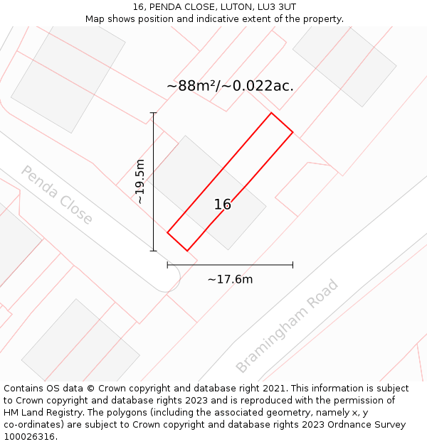 16, PENDA CLOSE, LUTON, LU3 3UT: Plot and title map