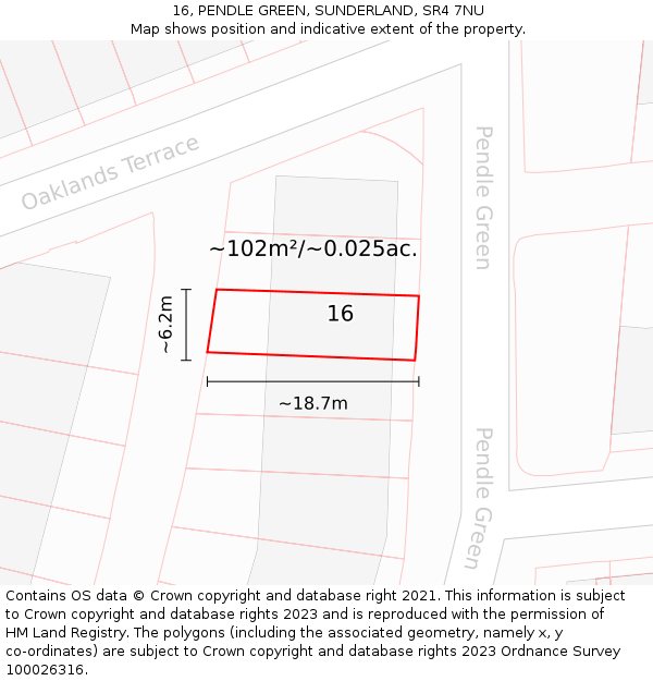 16, PENDLE GREEN, SUNDERLAND, SR4 7NU: Plot and title map