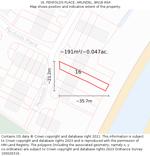 16, PENFOLDS PLACE, ARUNDEL, BN18 9SA: Plot and title map