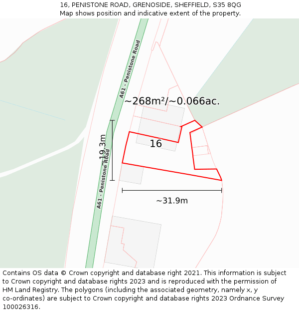 16, PENISTONE ROAD, GRENOSIDE, SHEFFIELD, S35 8QG: Plot and title map