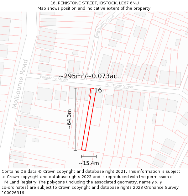 16, PENISTONE STREET, IBSTOCK, LE67 6NU: Plot and title map