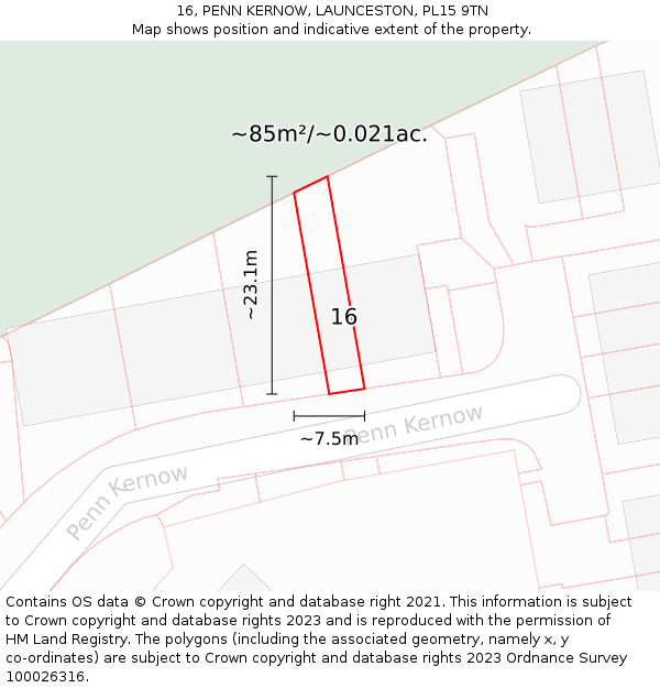 16, PENN KERNOW, LAUNCESTON, PL15 9TN: Plot and title map