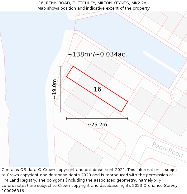 16, PENN ROAD, BLETCHLEY, MILTON KEYNES, MK2 2AU: Plot and title map