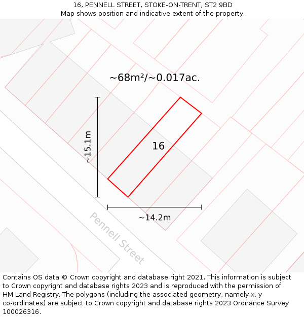 16, PENNELL STREET, STOKE-ON-TRENT, ST2 9BD: Plot and title map