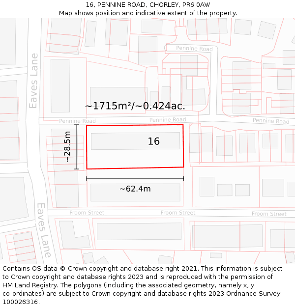 16, PENNINE ROAD, CHORLEY, PR6 0AW: Plot and title map