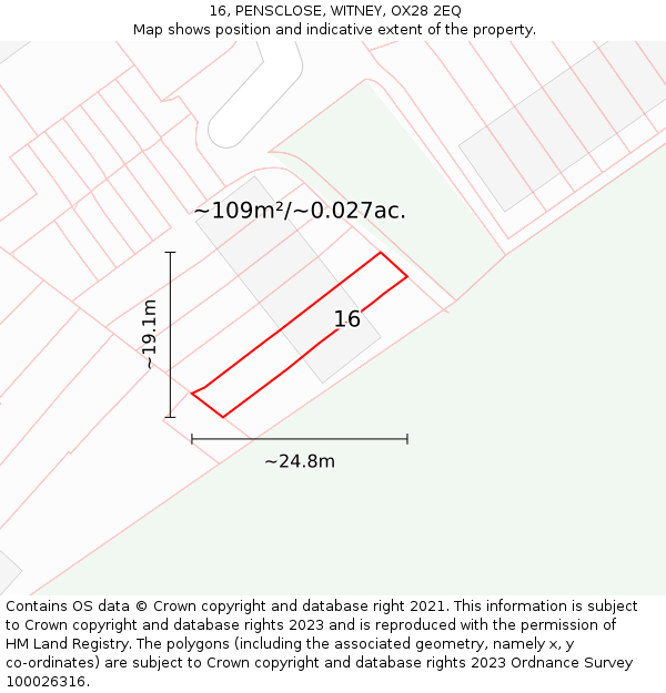 16, PENSCLOSE, WITNEY, OX28 2EQ: Plot and title map