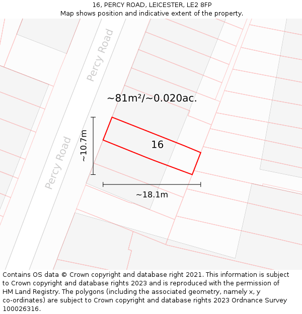 16, PERCY ROAD, LEICESTER, LE2 8FP: Plot and title map