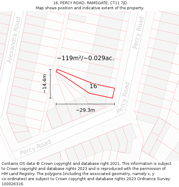 16, PERCY ROAD, RAMSGATE, CT11 7JD: Plot and title map
