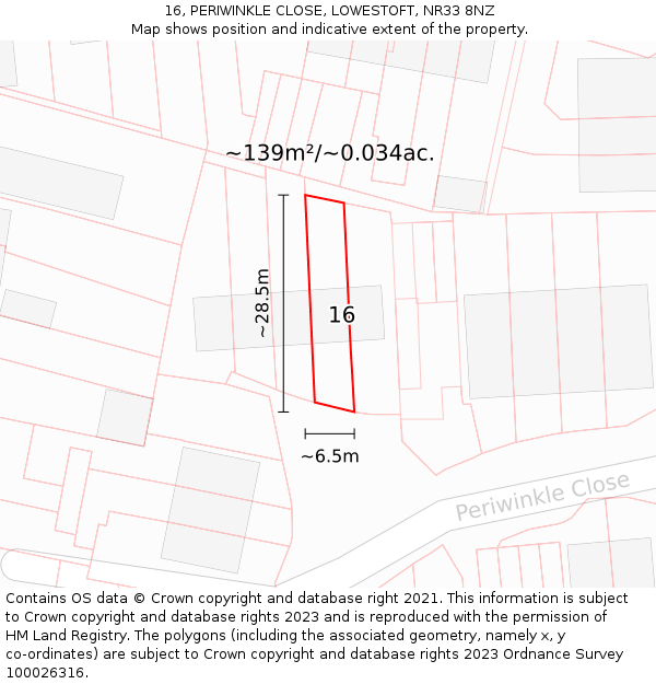 16, PERIWINKLE CLOSE, LOWESTOFT, NR33 8NZ: Plot and title map