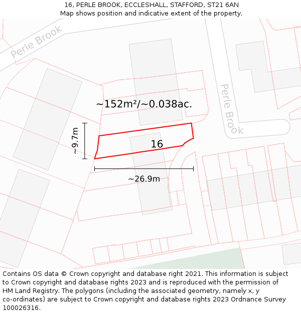 16, PERLE BROOK, ECCLESHALL, STAFFORD, ST21 6AN: Plot and title map