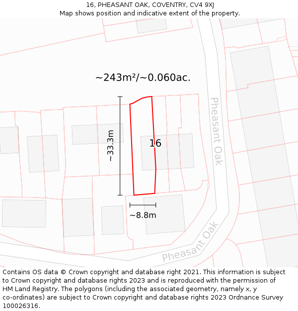 16, PHEASANT OAK, COVENTRY, CV4 9XJ: Plot and title map