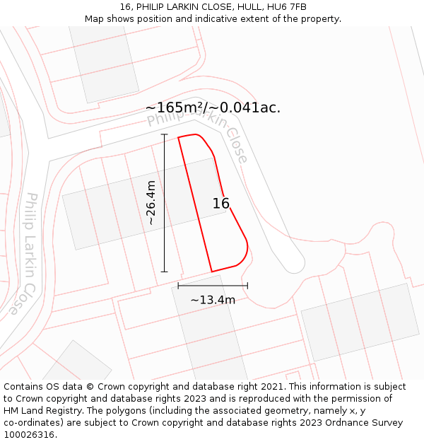 16, PHILIP LARKIN CLOSE, HULL, HU6 7FB: Plot and title map