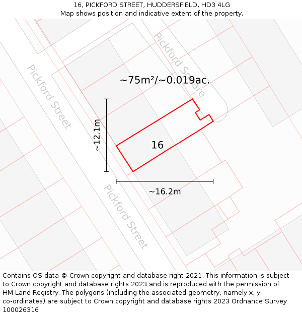 16, PICKFORD STREET, HUDDERSFIELD, HD3 4LG: Plot and title map