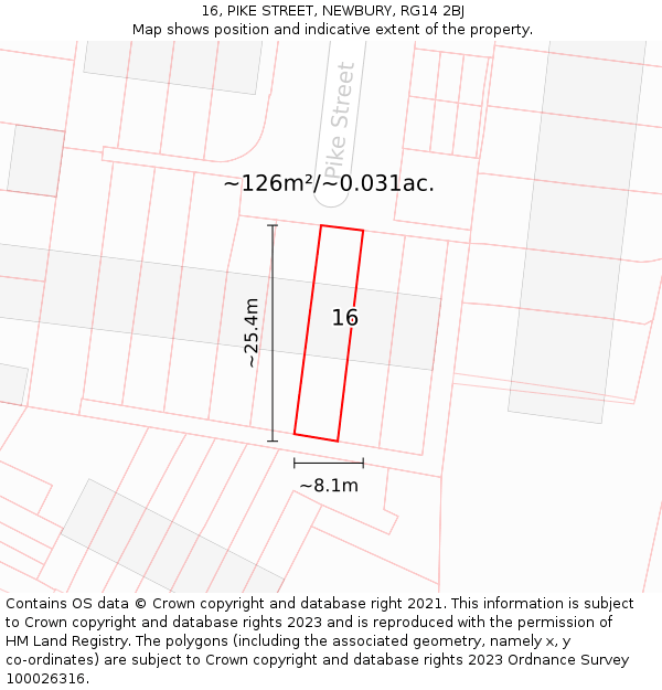 16, PIKE STREET, NEWBURY, RG14 2BJ: Plot and title map