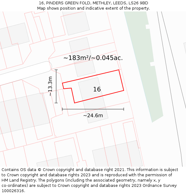 16, PINDERS GREEN FOLD, METHLEY, LEEDS, LS26 9BD: Plot and title map