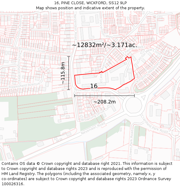 16, PINE CLOSE, WICKFORD, SS12 9LP: Plot and title map