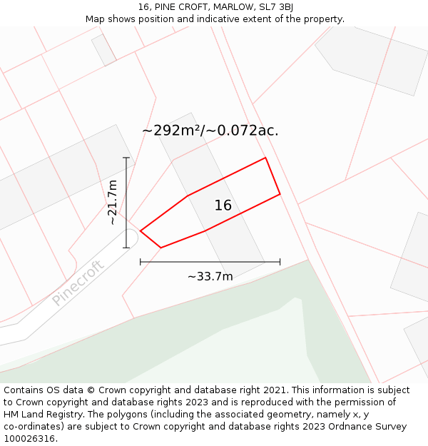 16, PINE CROFT, MARLOW, SL7 3BJ: Plot and title map