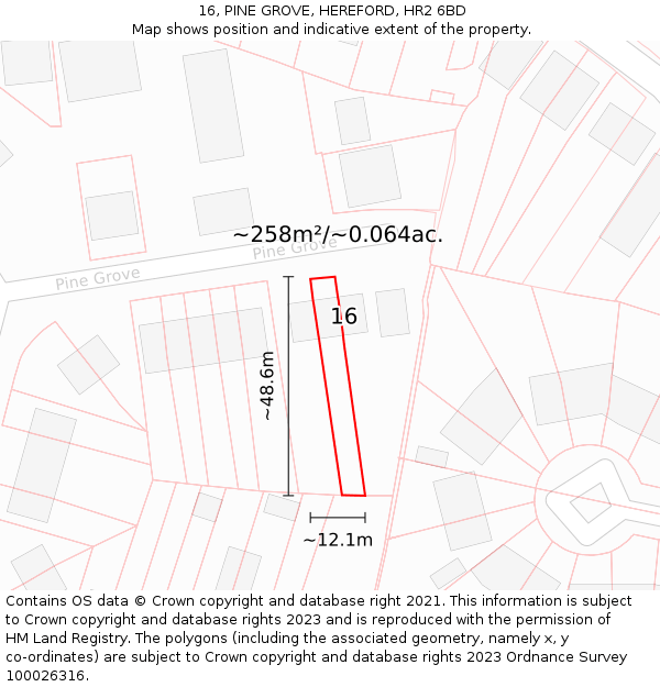 16, PINE GROVE, HEREFORD, HR2 6BD: Plot and title map