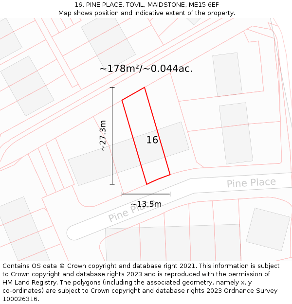 16, PINE PLACE, TOVIL, MAIDSTONE, ME15 6EF: Plot and title map