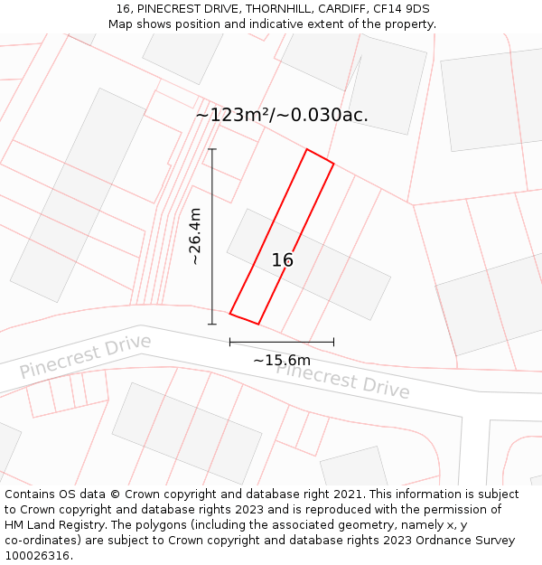 16, PINECREST DRIVE, THORNHILL, CARDIFF, CF14 9DS: Plot and title map