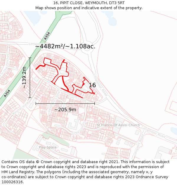 16, PIPIT CLOSE, WEYMOUTH, DT3 5RT: Plot and title map