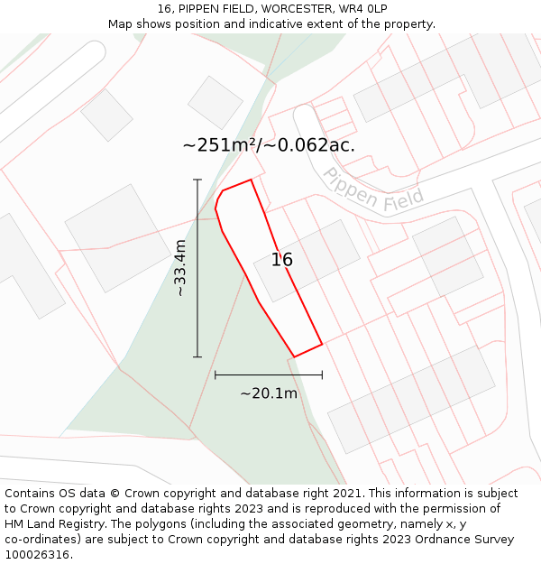 16, PIPPEN FIELD, WORCESTER, WR4 0LP: Plot and title map