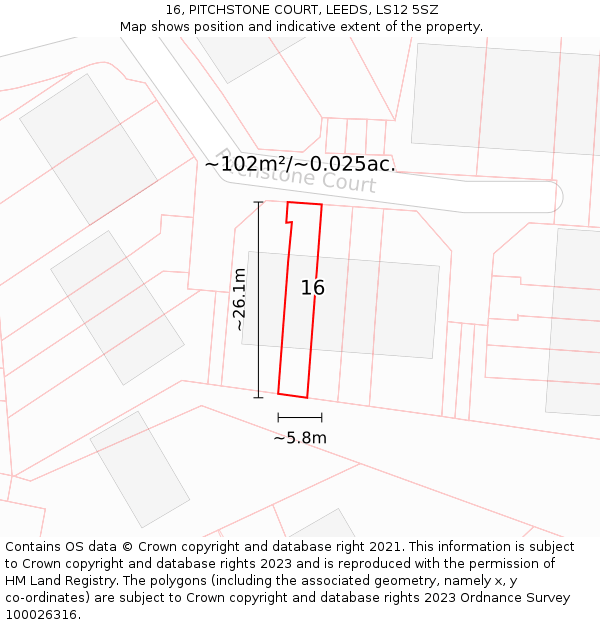 16, PITCHSTONE COURT, LEEDS, LS12 5SZ: Plot and title map