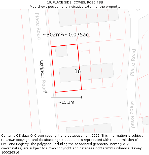 16, PLACE SIDE, COWES, PO31 7BB: Plot and title map