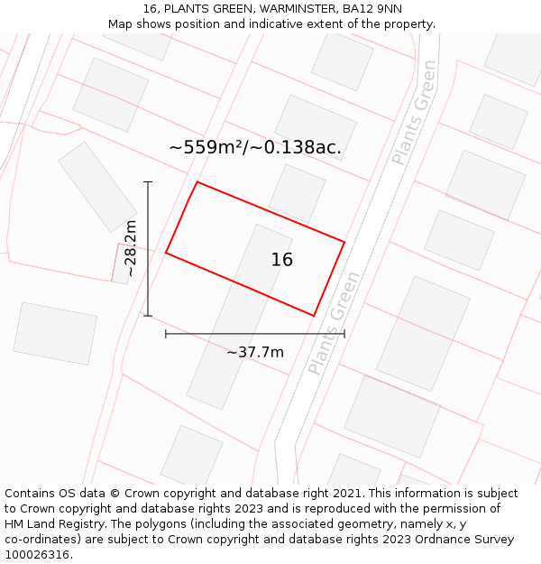 16, PLANTS GREEN, WARMINSTER, BA12 9NN: Plot and title map