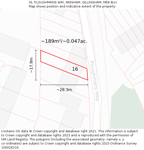 16, PLOUGHMANS WAY, RAINHAM, GILLINGHAM, ME8 8LH: Plot and title map