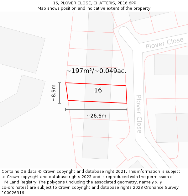 16, PLOVER CLOSE, CHATTERIS, PE16 6PP: Plot and title map