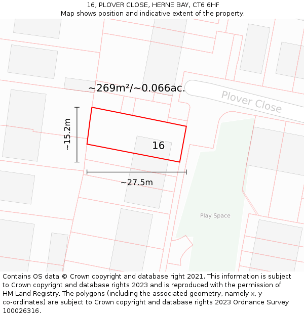16, PLOVER CLOSE, HERNE BAY, CT6 6HF: Plot and title map