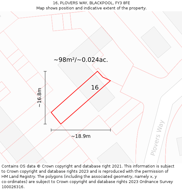16, PLOVERS WAY, BLACKPOOL, FY3 8FE: Plot and title map