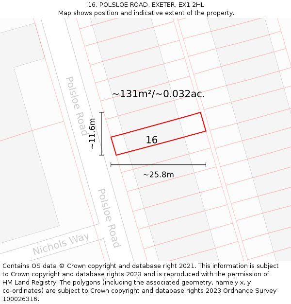 16, POLSLOE ROAD, EXETER, EX1 2HL: Plot and title map