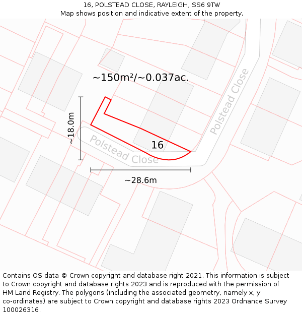 16, POLSTEAD CLOSE, RAYLEIGH, SS6 9TW: Plot and title map