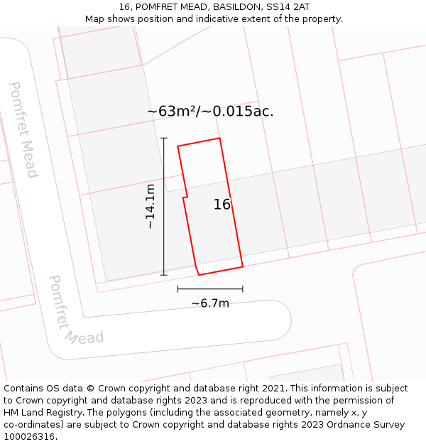 16, POMFRET MEAD, BASILDON, SS14 2AT: Plot and title map