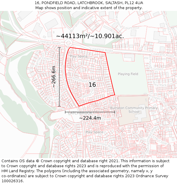 16, PONDFIELD ROAD, LATCHBROOK, SALTASH, PL12 4UA: Plot and title map