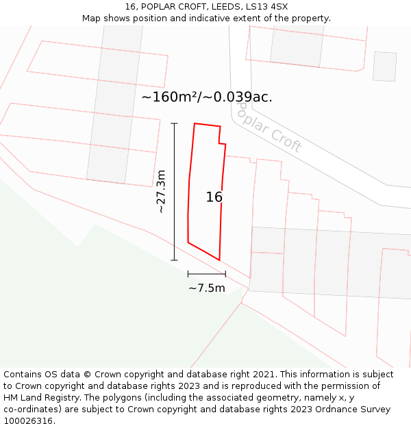 16, POPLAR CROFT, LEEDS, LS13 4SX: Plot and title map