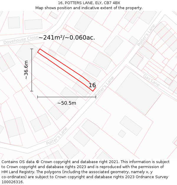 16, POTTERS LANE, ELY, CB7 4BX: Plot and title map