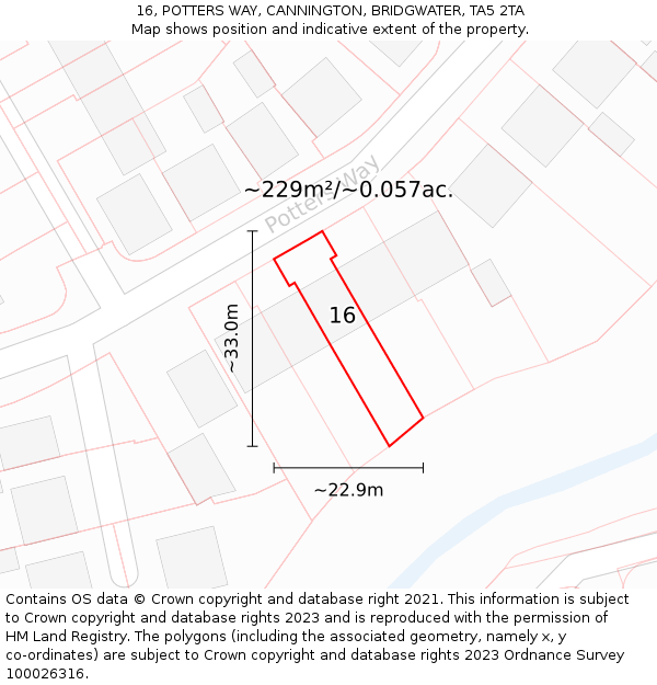 16, POTTERS WAY, CANNINGTON, BRIDGWATER, TA5 2TA: Plot and title map