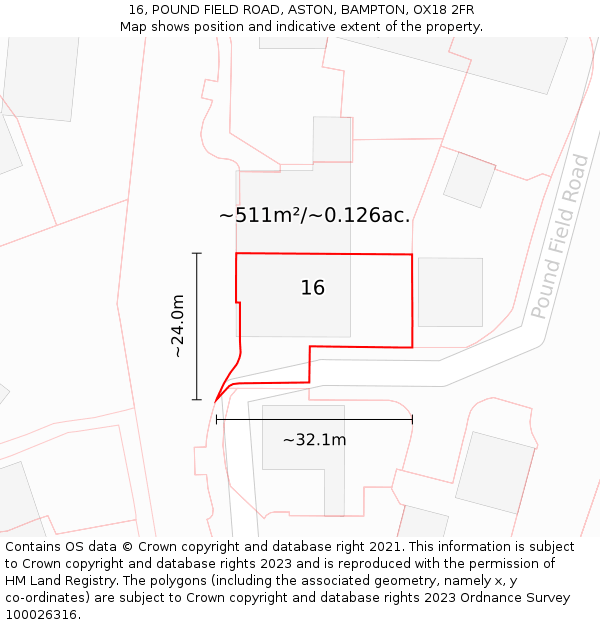 16, POUND FIELD ROAD, ASTON, BAMPTON, OX18 2FR: Plot and title map
